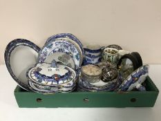 Two boxes and a crate of Crown Ducal dinner ware, Beswick bowls, planters, toilet jugs,