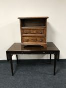 A mahogany drop end coffee table and a mahogany effect bedside stand
