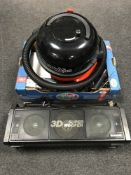 A Henry vac cleaner and a box of DVD player, cameras, cables,