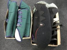 Two boxes of horse tack, horse brasses,