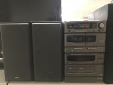 A Denon hifi with speakers