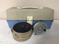 A fishing tackle box of fishing equipment and a Hardy Bros. of Alnwick Marquis No.