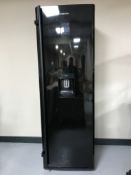 A black Samsung fridge with water dispenser