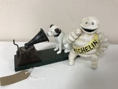 Two cast iron figures - HMV and Michelin