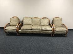 A three piece Art Deco bergere back lounge suite