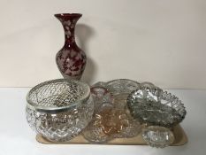 Two trays of assorted lead crystal whiskey tumblers, bowls,