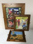 Three pine framed pictures - Cuban scenes by Jorgeo Rita etc