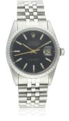 A RARE GENTLEMAN'S STAINLESS STEEL ROLEX OYSTER PERPETUAL DATEJUST BRACELET WATCH CIRCA 1980, REF.
