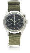 A GENTLEMAN'S STAINLESS STEEL BRITISH MILITARY RAF LEMANIA SINGLE BUTTON CHRONOGRAPH PILOTS WRIST