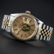 A RARE GENTLEMAN'S STEEL & GOLD ROLEX OYSTER PERPETUAL DATEJUST BRACELET WATCH CIRCA 1978, REF.