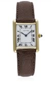 A GENTLEMAN'S 18K SOLID GOLD CARTIER PARIS TANK WRIST WATCH CIRCA 1980s D: White dial with Roman