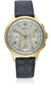 A RARE GENTLEMAN'S LARGE SIZE GOLD PLATED CHRONOGRAPHE SUISSE TRIPLE CALENDAR CHRONOGRAPH WRIST