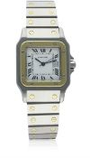A GENTLEMAN'S STEEL & 18K SOLID GOLD CARTIER SANTOS AUTOMATIC BRACELET WATCH CIRCA 1990s D: White