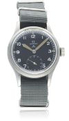 A GENTLEMAN'S STAINLESS STEEL BRITISH MILITARY OMEGA W.W.W. WRIST WATCH CIRCA 1940s, PART OF THE 