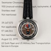 AN EXTREMELY RARE GENTLEMAN'S STAINLESS STEEL OMEGA SEAMASTER BULLHEAD CHRONOGRAPH WRIST WATCH DATED