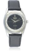 A GENTLEMAN'S STAINLESS STEEL UNIVERSAL GENEVE POLEROUTER WRIST WATCH CIRCA 1959 D: Gloss black