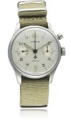A RARE GENTLEMAN'S STAINLESS STEEL BRITISH MILITARY LEMANIA SINGLE BUTTON ROYAL NAVY CHRONOGRAPH