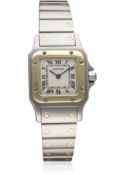 A LADIES STEEL & GOLD CARTIER SANTOS GALBEE BRACELET WATCH CIRCA 1990s, REF. 1567 D: Silver dial