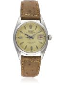 A GENTLEMAN'S STAINLESS STEEL ROLEX OYSTER PERPETUAL DATE WRIST WATCH CIRCA 1956, REF. 6534 WITH 
