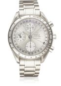 A GENTLEMAN'S STAINLESS STEEL OMEGA SPEEDMASTER AUTOMATIC TRIPLE CALENDAR CHRONOGRAPH BRACELET WATCH
