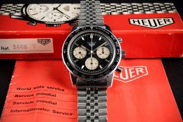 A RARE GENTLEMAN'S STAINLESS STEEL HEUER AUTAVIA CHRONOGRAPH BRACELET WATCH DATED 1968, REF. 2446C /