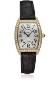 A FINE LADIES 18K SOLID ROSE GOLD & DIAMOND FRANCK MULLER CINTREE CURVEX WRIST WATCH CIRCA 2000s,