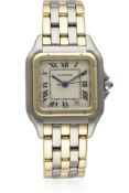 A GENTLEMAN'S STEEL & GOLD CARTIER PANTHERE BRACELET WATCH CIRCA 1990s, REF. 183949 D: Silver dial