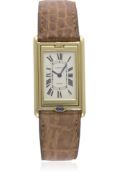A RARE GENTLEMAN'S 18K SOLID GOLD CARTIER TANK BASCULANTE WRIST WATCH CIRCA 1990s D: Silver