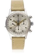 A RARE GENTLEMAN’S STAINLESS STEEL WAKMANN TRIPLE CALENDAR CHRONOGRAPH WRIST WATCH CIRCA 1970s