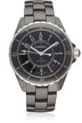 A GENTLEMAN'S SIZE BLACK CERAMIC CHANEL J12 AUTOMATIC BRACELET WATCH CIRCA 2010 D: Black dial with
