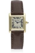 A LADIES 18K SOLID GOLD CARTIER TANK FRANCAISE WRIST WATCH CIRCA 1990s, REF. 1820 D: Silver dial