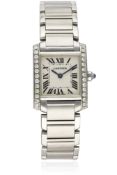 A LADIES STAINLESS STEEL CARTIER TANK FRANCAISE BRACELET WATCH CIRCA 2000s, REF. 2301 D: Silver dial