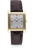 A GENTLEMAN'S 18K SOLID ROSE GOLD PAUL PICOT CARRE WRIST WATCH CIRCA 2000 D: Silver dial with rose