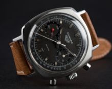 A RARE GENTLEMAN'S STAINLESS STEEL HEUER CAMARO CHRONOGRAPH WRIST WATCH CIRCA 1970, REF. 9220NT WITH