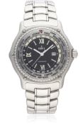 A GENTLEMAN'S STAINLESS STEEL EBEL VOYAGER AUTOMATIC WORLD TIME BRACELET WATCH CIRCA 1990s, REF.