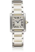 A LADIES STEEL & GOLD CARTIER TANK FRANCAISE BRACELET WATCH CIRCA 2005, REF. 2384 D: Silver dial