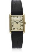 A RARE GENTLEMAN'S 18K SOLID GOLD CARTIER TANK WRIST WATCH CIRCA 1950 D: Silver dial with Roman