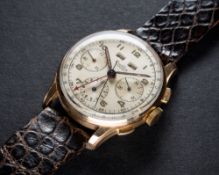 A RARE GENTLEMAN'S 18K SOLID PINK GOLD BREITLING DATORA TRIPLE CALENDAR CHRONOGRAPH WRIST WATCH