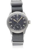 A GENTLEMAN'S STAINLESS STEEL BRITISH MILITARY OMEGA W.W.W. WRIST WATCH CIRCA 1947, PART OF THE 
