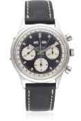 A RARE GENTLEMAN’S LARGE SIZE STAINLESS STEEL WAKMANN TRIPLE CALENDAR CHRONOGRAPH WRIST WATCH