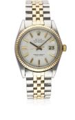 A GENTLEMAN'S STEEL & ROSE GOLD ROLEX OYSTER PERPETUAL DATEJUST BRACELET WATCH CIRCA 1960s, REF.