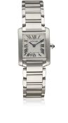 A LADIES STAINLESS STEEL CARTIER TANK FRANCAISE BRACELET WATCH CIRCA 2000s, REF. 2384 Movement: