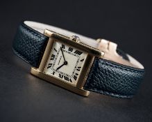 A FINE & RARE GENTLEMAN'S 18K SOLID GOLD CARTIER TANK NORMALE WRIST WATCH CIRCA 1950s, WITH LONDON