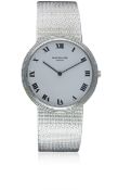 A FINE GENTLEMAN'S 18K SOLID WHITE GOLD PATEK PHILIPPE CALATRAVA BRACELET WATCH CIRCA 1990, REF.