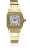A LADIES 18K SOLID GOLD CARTIER SANTOS AUTOMATIC BRACELET WATCH CIRCA 1990s Movement: Automatic,