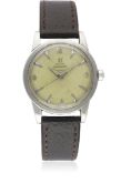 A GENTLEMAN'S STAINLESS STEEL OMEGA SEAMASTER AUTOMATIC WRIST WATCH CIRCA 1950, REF. C2577-4 WITH 