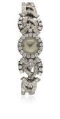 A FINE LADIES PLATINUM & DIAMOND JAEGER LECOULTRE BRACELET WATCH CIRCA 1940s Movement: Manual back
