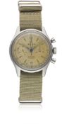 A RARE GENTLEMAN'S STAINLESS STEEL MILITARY LEMANIA 105 UTI ANTICHOC PILOTS CHRONOGRAPH WRIST