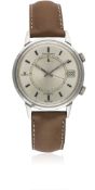 A GENTLEMAN'S STAINLESS STEEL JAEGER LECOULTRE MEMOVOX AUTOMATIC ALARM WRIST WATCH CIRCA 1970,