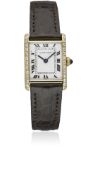 A LADIES 18K SOLID GOLD & DIAMOND CARTIER PARIS TANK WRIST WATCH CIRCA 1980s Movement: 17J, manual